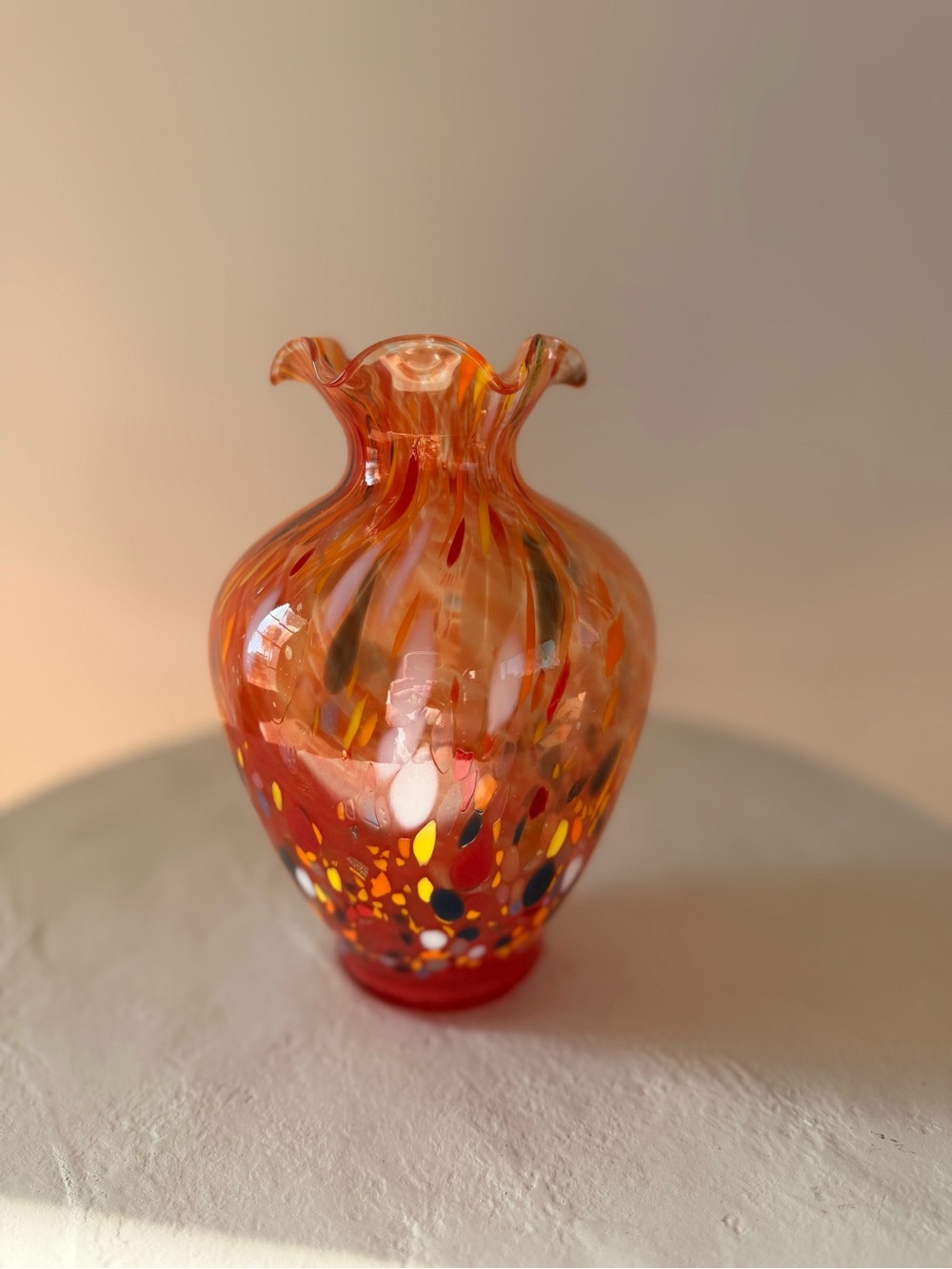 VINTAGE HAND-BLOWN ITALIAN CONFETTI ART GLASS VASE SPLATTER DESIGN 1 OF A KIND - Picture 2 of 8